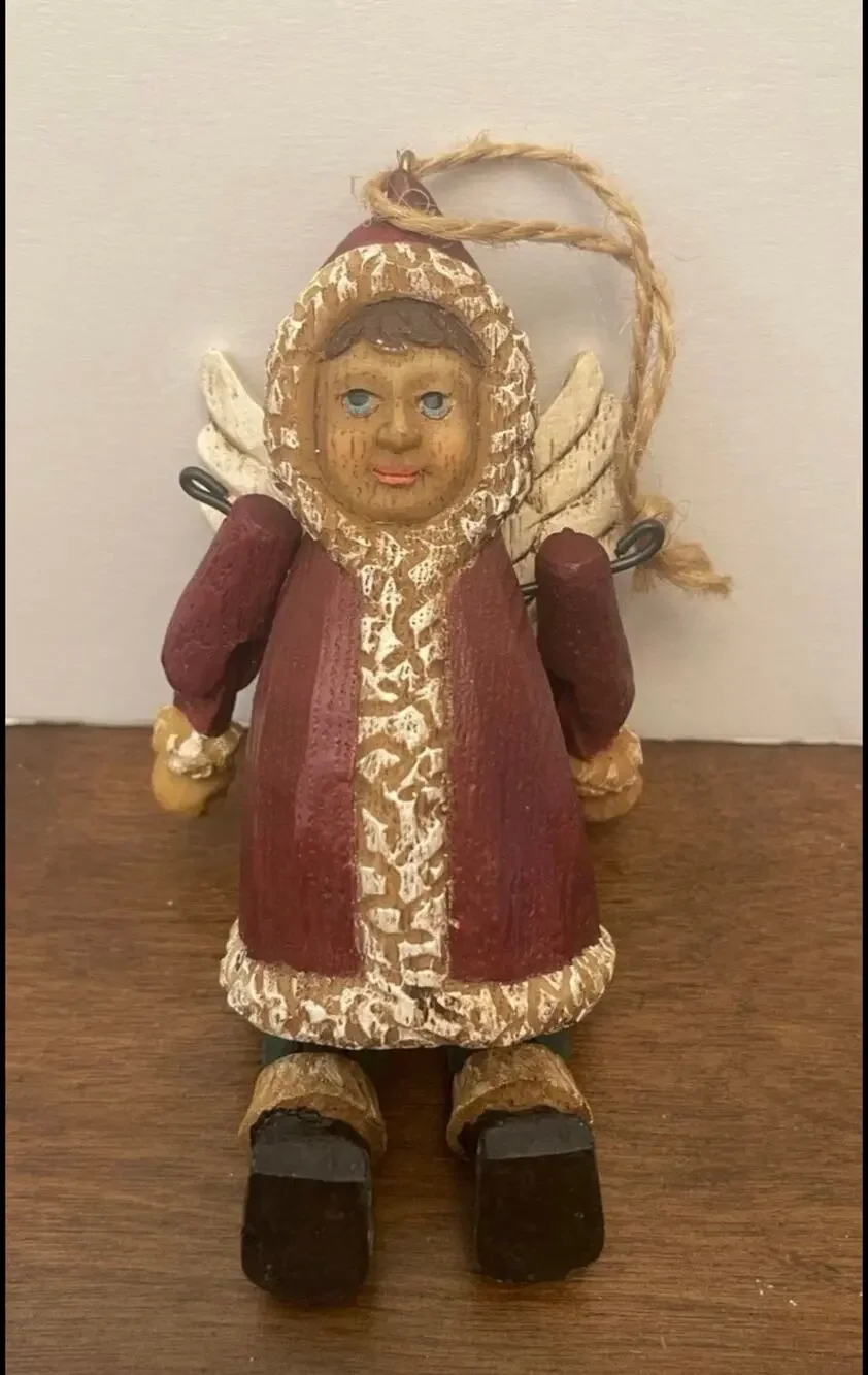 folk art Christmas angel wood look